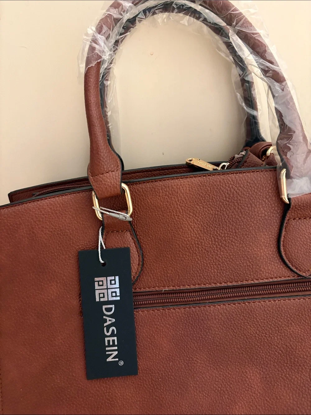 Classic Structured Satchel in Brown with Gold Accents